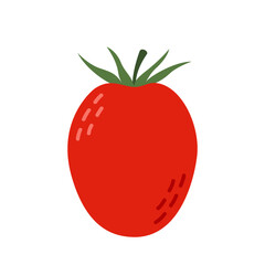 Cherry tomato. Ripe whole red vegetable. Healthy fresh food. Hand-drawn colored flat vector illustration isolated on white background.