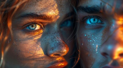 Two individuals looking deeply into each others eyes their gazes filled with love trust and understanding mirroring the intensity of a twin flame bond.