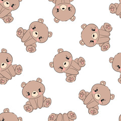 Hand Drawn Cute little Teddy Bear, vector illustration, Print for baby, newborns design seamless pattern