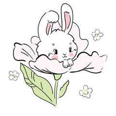 Hand Drawn Cute Bunny, print design rabbit vector illustration