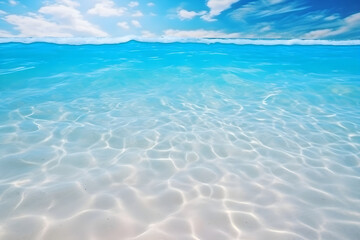 Crystal clear waters and rippled sandy bottom at a tropical beach during daytime