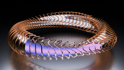 3d render of a conceptual stellarator with partial cutout revealing fusion plasma process