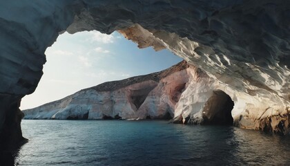 view of the volcanic open cave of sykia milos island cyclades greece