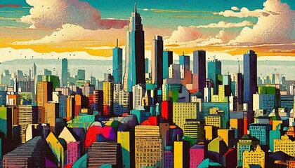 pixel art city cityscape crafted in retro pixel art style vibrant colors and blocky shapes evoke...