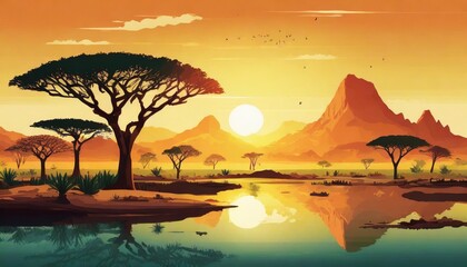 africa vector landscape illustration in around