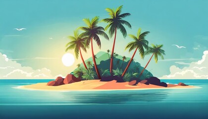 tropical island with palm trees and sea tropical summer beach vacation vector illustration generative ai