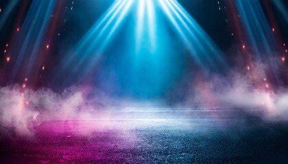 dark stage shows blue and purple background an empty dark scene laser beams neon spotlights...