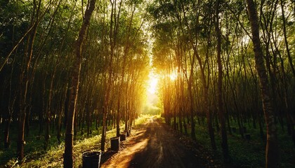 rubber plantation natural tunnel of rubber plantation at sunset from phuket thailand