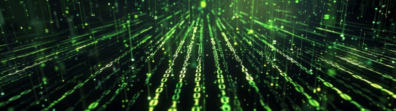 green binary code falling down on a black background Generative AI