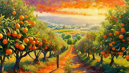 orange sicilian citrus orchards illustration mediterranean sicily italian season harvest rural orange sicilian citrus orchards