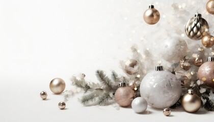 christmas white background with christmas balls and decoration 3d rendering