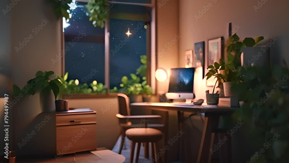 Poster modern desk setup with computer generative ai