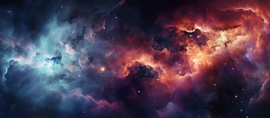 Violet clouds and stars create a colorful galaxy in space - obrazy, fototapety, plakaty