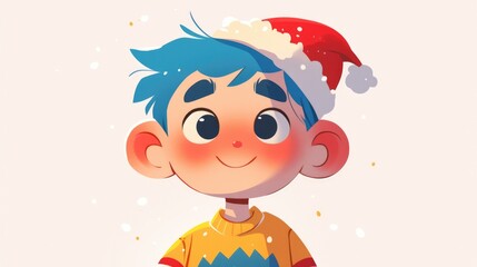 Get into the festive spirit with this adorable cartoon Christmas boy sporting a bright red hat serving as an iconic emoji element against a white backdrop Perfect for adding a touch of holid