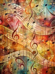a colorful background with music notes and a colorful background.