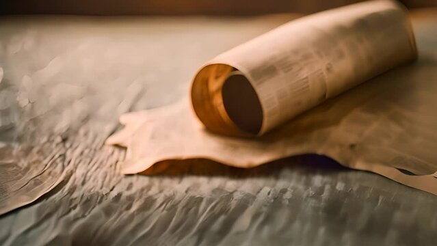Rolled Up Newspaper on Wooden Table Generative AI