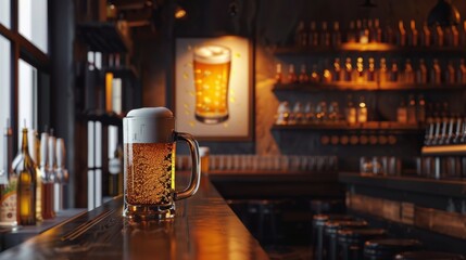 Blank mockup of brewery tour signage featuring a whimsical illustration of a beer mug and hops. .