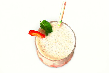 fresh strawberry fruit  milkshake or smoothie Yogurt,white background,top view 