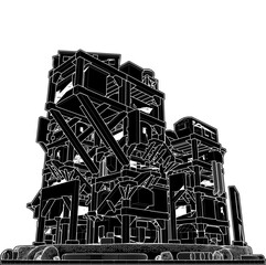 Fototapeta premium Abstract Apocalyptic Futuristic Building Vector. Construction Structure Illustration Isolated On White Background. 