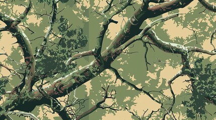 Organic Camo Fusion: Seamless Vector Pattern Inspired by Real Trees
