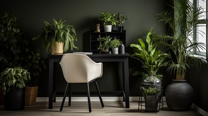Modern Greenery: Chic Plants on Black Table Setting