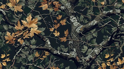 Invisible in Nature: Seamless Vector Camouflage Pattern with Real Tree Essence