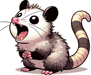 illustration of the cute screaming and running opossum 