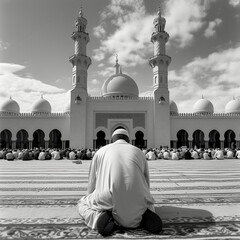 in front of mosque praying to God