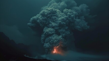 A significant amount of smoke billows out from the oceans surface, creating a striking visual display. The thick plume rises rapidly, indicating a potentially serious event taking place beneath the