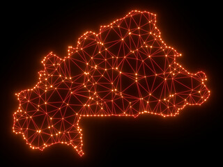 A sketching style of the map Burkina Faso. An abstract image for a geographical design template. Image isolated on black background.