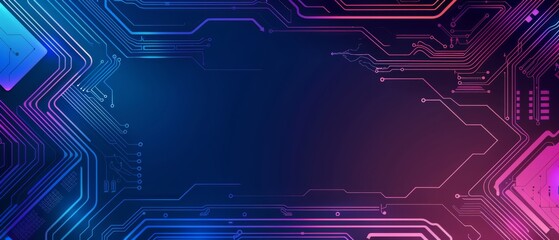 Futuristic Digital Network Design with Purple Geometric Lines, Copy Space