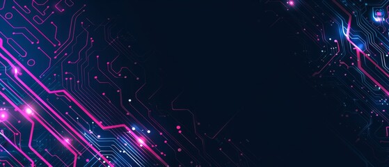 Futuristic Digital Network Design with Purple Geometric Lines, Copy Space
