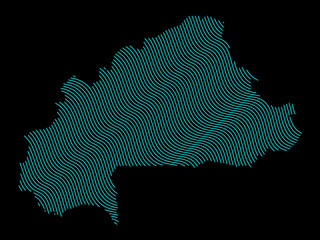 A sketching style of the map Burkina Faso. An abstract image for a geographical design template. Image isolated on black background.