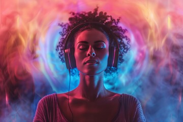 Calmness as a sleep aid: using calming sounds and therapeutic meditation for restful management and peaceful sleep. - obrazy, fototapety, plakaty