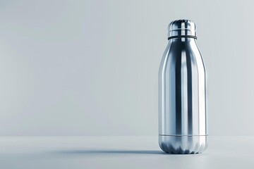 modern sleek stainless steel thermos bottle on minimalist white background 3d render - obrazy, fototapety, plakaty