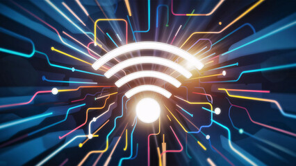 Wifi vector icon on modern technology background, futuristic internet design - obrazy, fototapety, plakaty