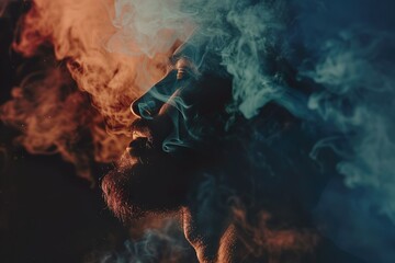 Bearded Man in Colorful Smoke