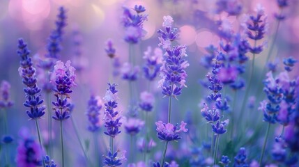 Obraz premium The comforting scent of lavender fills the air as you rest soundly a the calming landscape of gentle slumbers. 2d flat cartoon.