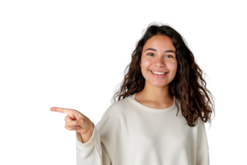 Young lady hold a finger to pointing gesture transparent background