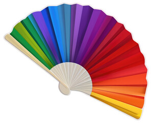 Hand fan sticker with colorful rainbow colors for LGBT concept in pride month. Isolated over transparent background