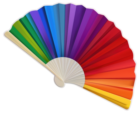 Hand fan sticker with colorful rainbow colors for LGBT concept in pride month. Isolated over transparent background