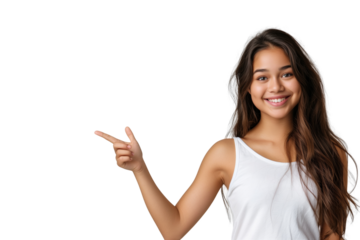 Young lady hold a finger to pointing gesture transparent background