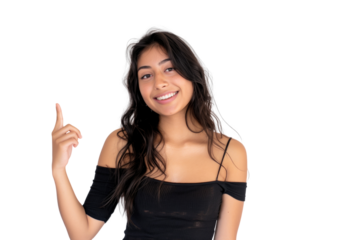 Young lady hold a finger to pointing gesture transparent background