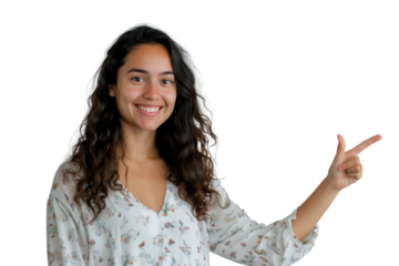 Young lady hold a finger to pointing gesture transparent background