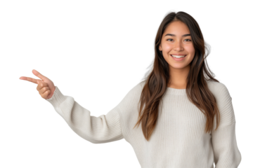 Young lady hold a finger to pointing gesture transparent background