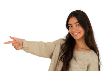 Young lady hold a finger to pointing gesture transparent background