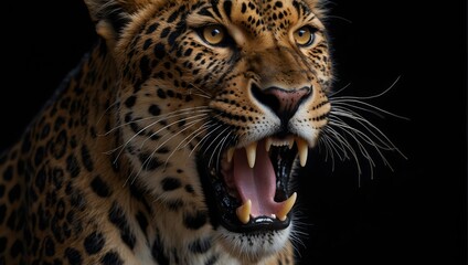  4K wallpaper presenting a close-up of a leopard's mouth against a striking black backdrop Generative AI