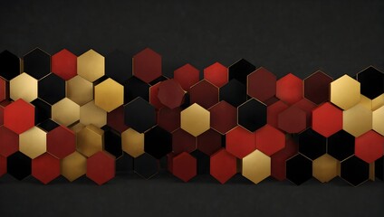  Abstract geometric presentation featuring hexagons in red, gold, and black hues Generative AI