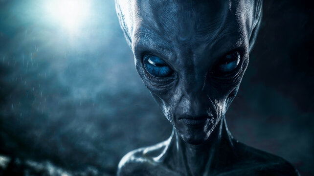 portrait d'un extraterrestre gris aux gros yeux noirs