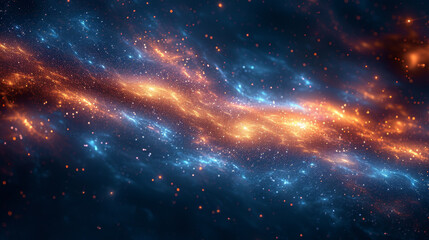 Background of cosmic scene with swirling blue and orange particles, resembling a galaxy